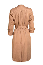 Halston Heritage - Khaki Satin Midi Trench Coat Sz L - Current Boutique