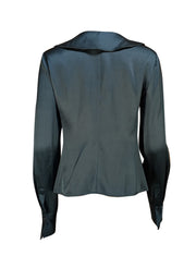 Armani Collezioni - Dark Teal Silk Ruffle Front Blouse Sz 8 - Current Boutique