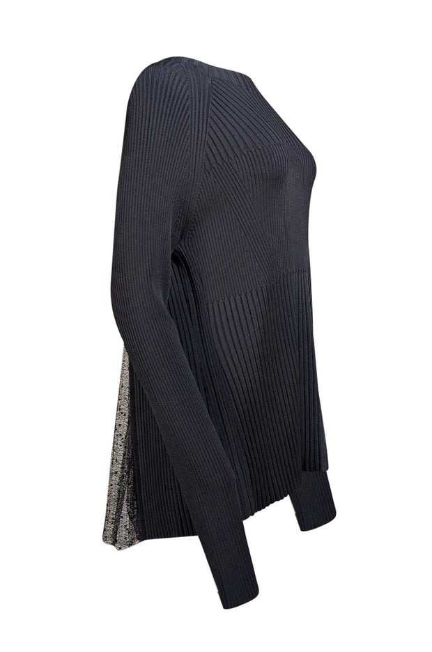 Jason Wu - Black Ribbed Knit w/ Lace Back Sweater Sz M - Current Boutique