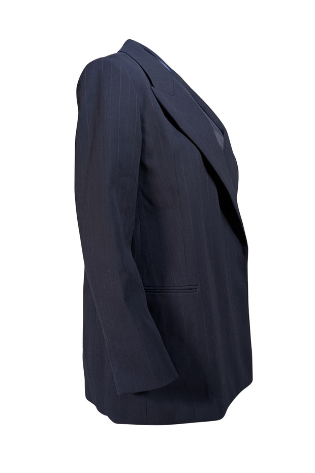 Reiss - Navy w/ Brown Pinstripes Open Front Blazer Sz 6 - Current Boutique