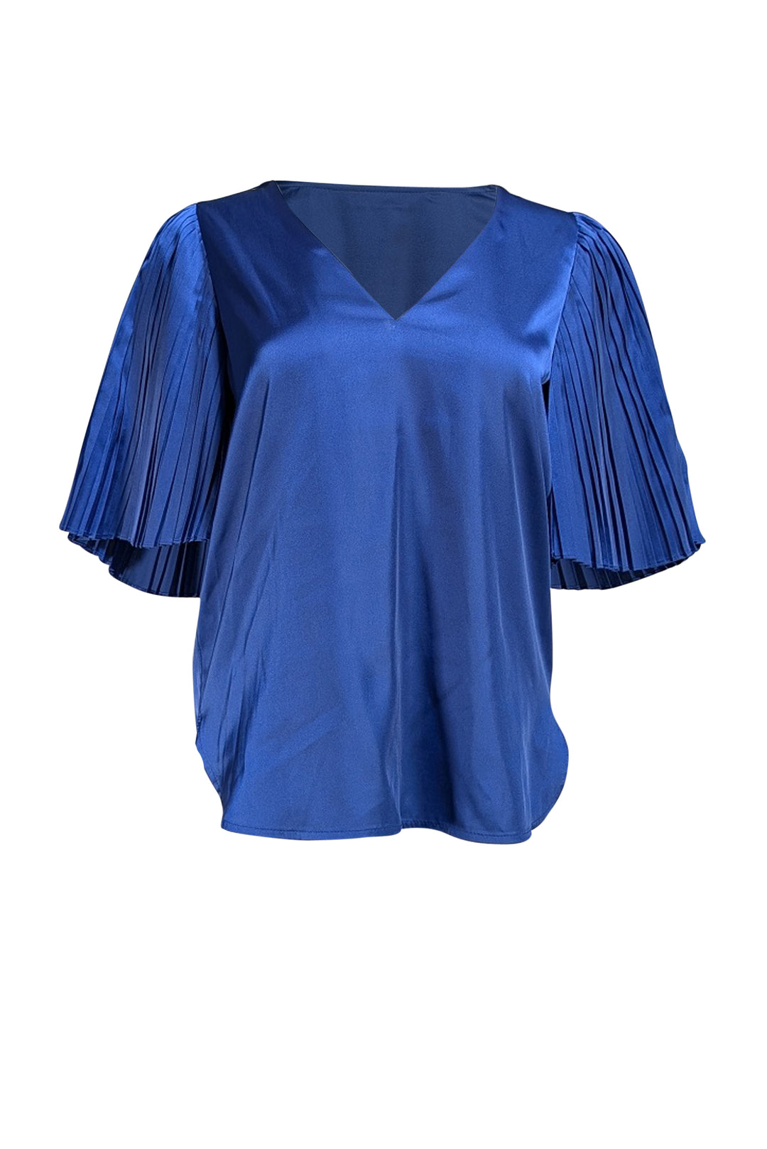 Rebecca Taylor Royal Blue Satin Accordion Pleated Sleeve Blouse