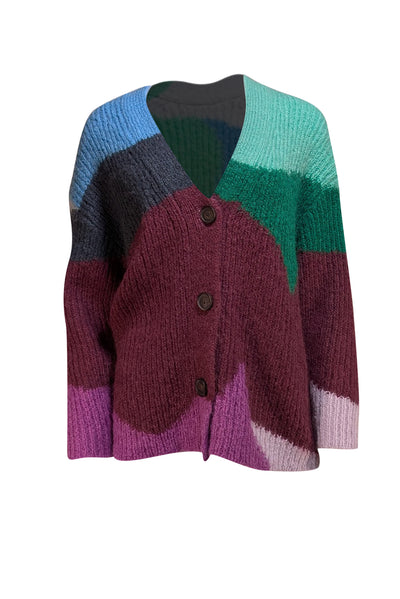 Vince - Purple, Blue, & Green Intarsia Wave Mohair Blend Cardigan Sz XS/S - Current Boutique