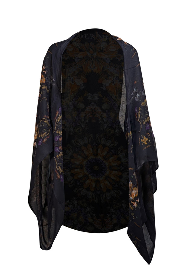 Alexander McQueen - Black Floral Print Silk Shawl - Current Boutique