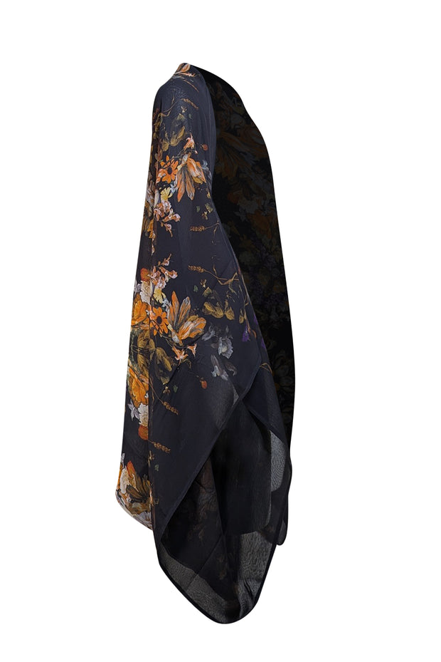 Alexander McQueen - Black Floral Print Silk Shawl - Current Boutique