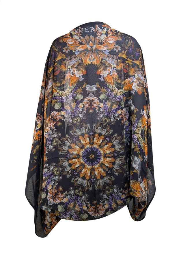 Alexander McQueen - Black Floral Print Silk Shawl - Current Boutique