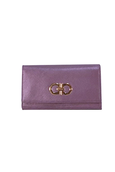 Ferragamo - Purple Saffiano Leather Long Wallet - Current Boutique