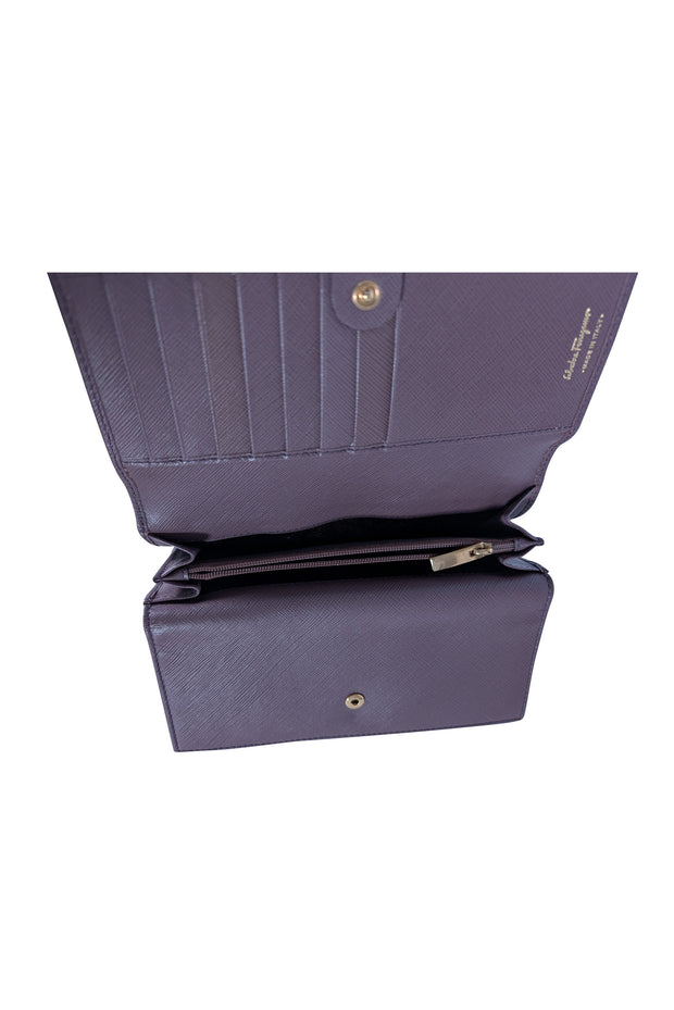 Ferragamo - Purple Saffiano Leather Long Wallet - Current Boutique