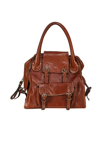 Chloe - Cognac Leather Buckle Detail Handbag - Current Boutique