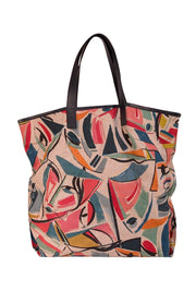 Lafayette 148 - Beige & Multi Color Print Canvas Tote - Current Boutique
