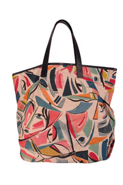 Lafayette 148 - Beige & Multi Color Print Canvas Tote - Current Boutique