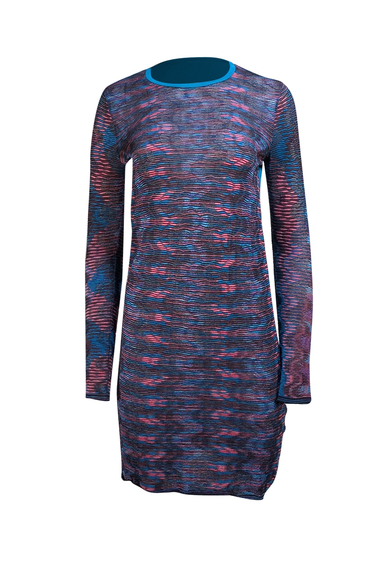 Missoni - Teal Blue, Black, & Pink Blend Long Sleeve Dress Sz S - Current Boutique