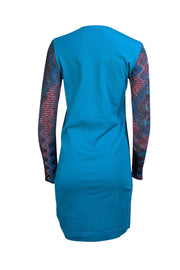 Missoni - Teal Blue, Black, & Pink Blend Long Sleeve Dress Sz S - Current Boutique