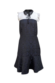Sandro - Navy & Black Brocade Dress w/ White Lace Sz 6 - Current Boutique