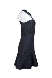 Sandro - Navy & Black Brocade Dress w/ White Lace Sz 6 - Current Boutique