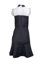 Sandro - Navy & Black Brocade Dress w/ White Lace Sz 6 - Current Boutique