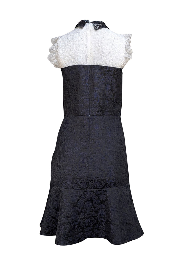 Sandro - Navy & Black Brocade Dress w/ White Lace Sz 6 - Current Boutique