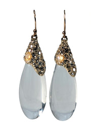 Alexis Bittar - Glass Teardrop Dangle Earrings w/ Gold Detail