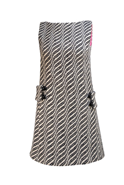 Milly - Ivory w/ Black Stripes Wool Mini Dress Sz 2 - Current Boutique