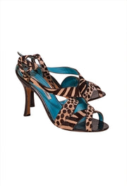 Manolo Blahnik - Beige & Brown Animal Print Strappy Heels Sz 6.5