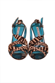 Manolo Blahnik - Beige & Brown Animal Print Strappy Heels Sz 6.5