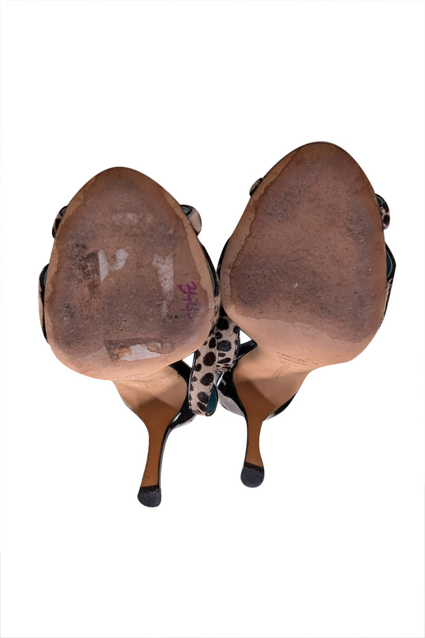 Manolo Blahnik - Beige & Brown Animal Print Strappy Heels Sz 6.5
