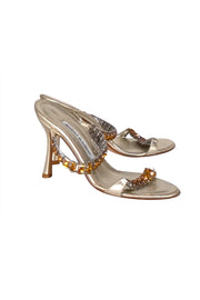 Manolo Blahnik - Champagne Gold Orange Jeweled Mule Heels Sz 6