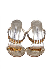 Manolo Blahnik - Champagne Gold Orange Jeweled Mule Heels Sz 6