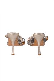 Manolo Blahnik - Champagne Gold Orange Jeweled Mule Heels Sz 6