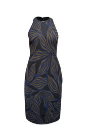 Jason Wu - Blue, Olive, & Black Leaf Jacquard Dress Sz 4