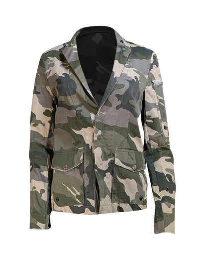 Zadig & Voltaire - Olive Green Camouflage Print Blazer Sz L - Current Boutique