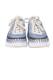 Chloe - Ivory & Blue Knit Lace Up Sneakers Sz 9 - Current Boutique