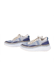 Chloe - Ivory & Blue Knit Lace Up Sneakers Sz 9 - Current Boutique