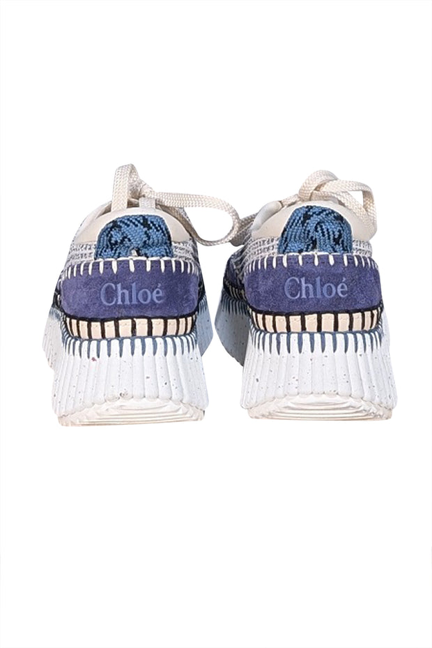 Chloe - Ivory & Blue Knit Lace Up Sneakers Sz 9 - Current Boutique