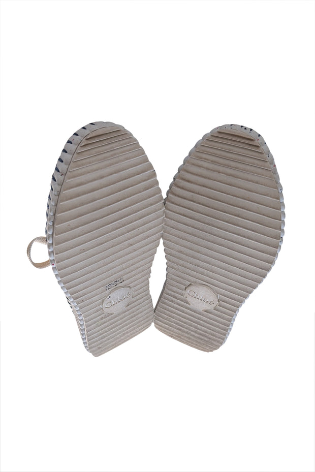 Chloe - Ivory & Blue Knit Lace Up Sneakers Sz 9 - Current Boutique