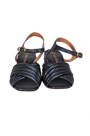 Tory Burch - Black Ribbed Open Toe Block Sandal Heels Sz 8.5 - Current Boutique