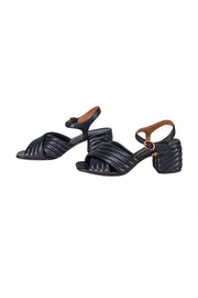 Tory Burch - Black Ribbed Open Toe Block Sandal Heels Sz 8.5 - Current Boutique
