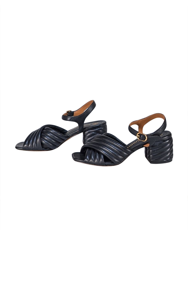 Tory Burch - Black Ribbed Open Toe Block Sandal Heels Sz 8.5 - Current Boutique