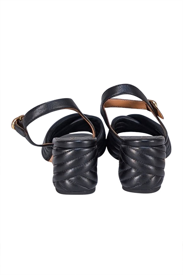 Tory Burch - Black Ribbed Open Toe Block Sandal Heels Sz 8.5 - Current Boutique