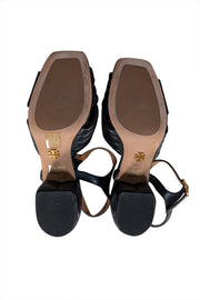 Tory Burch - Black Ribbed Open Toe Block Sandal Heels Sz 8.5 - Current Boutique