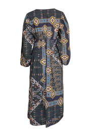 Cara Cara - Dark Green, Navy, Mustard Yellow Print Maxi Dress Sz XL - Current Boutique