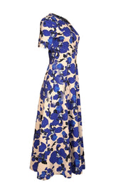 Tanya Taylor - Ivory w/ Blue & Black Floral Print Mid Maxi Dress Sz S - Current Boutique