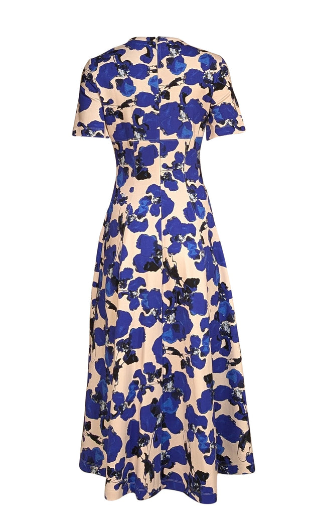Tanya Taylor - Ivory w/ Blue & Black Floral Print Mid Maxi Dress Sz S - Current Boutique