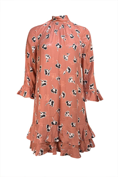 Rebecca Taylor - Mauve Pink & Black Floral Print Tie Back Dress Sz 8 - Current Boutique