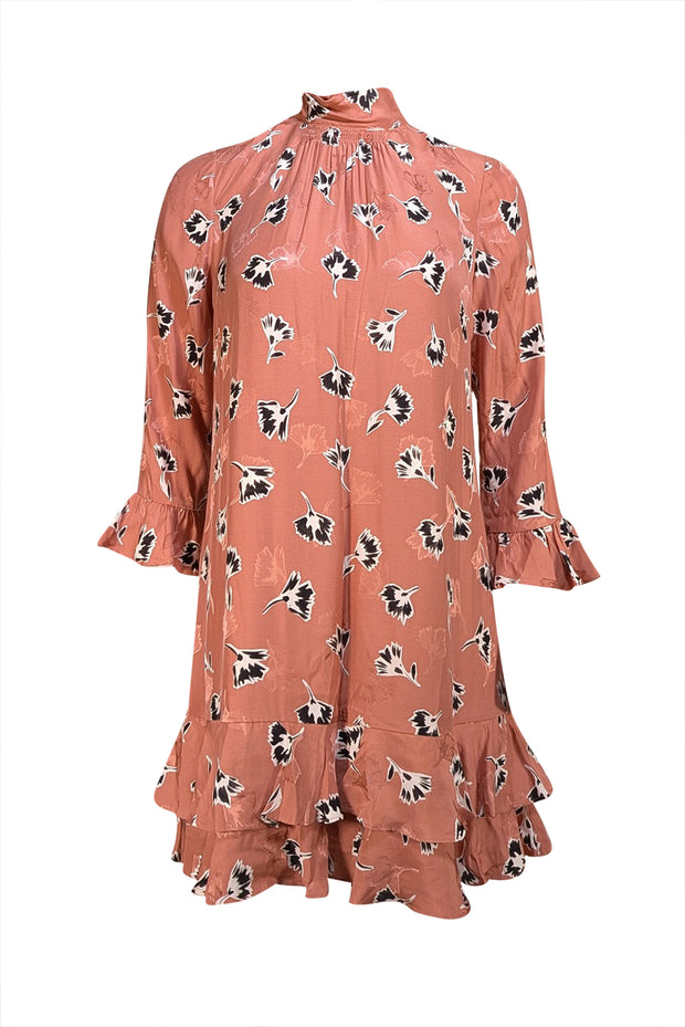 Rebecca Taylor - Mauve Pink & Black Floral Print Tie Back Dress Sz 8 - Current Boutique