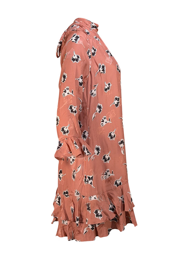 Rebecca Taylor - Mauve Pink & Black Floral Print Tie Back Dress Sz 8 - Current Boutique