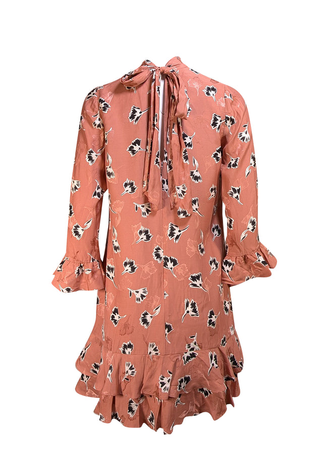 Rebecca Taylor - Mauve Pink & Black Floral Print Tie Back Dress Sz 8 - Current Boutique