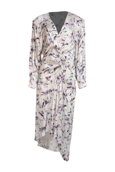 IRO - Ivory w/ Pink & Black Print Ruched Maxi Dress Sz 6