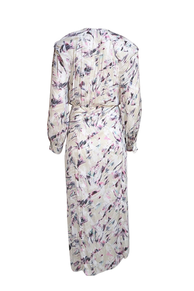 IRO - Ivory w/ Pink & Black Print Ruched Maxi Dress Sz 6