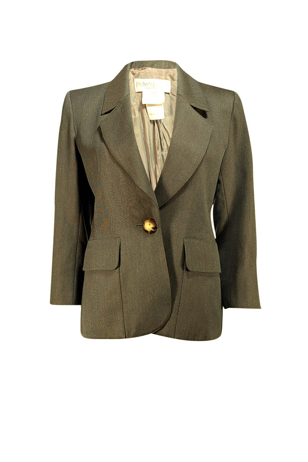 Yves St. Laurent - Olive Green Wool Single Button Blazer Sz 8 - Current Boutique