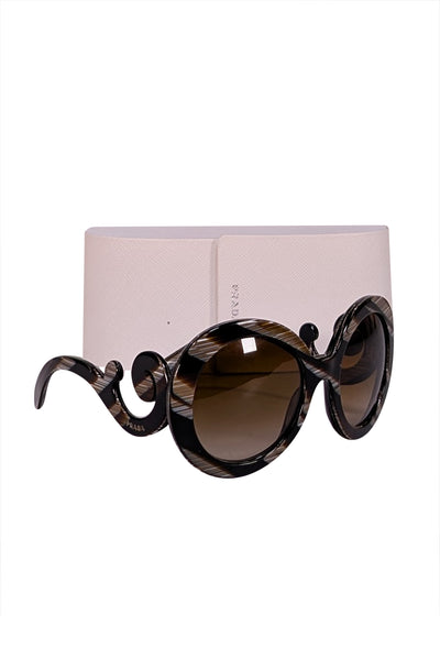 Prada - Brown & Beige Print Round Large Sunglasses - Current Boutique